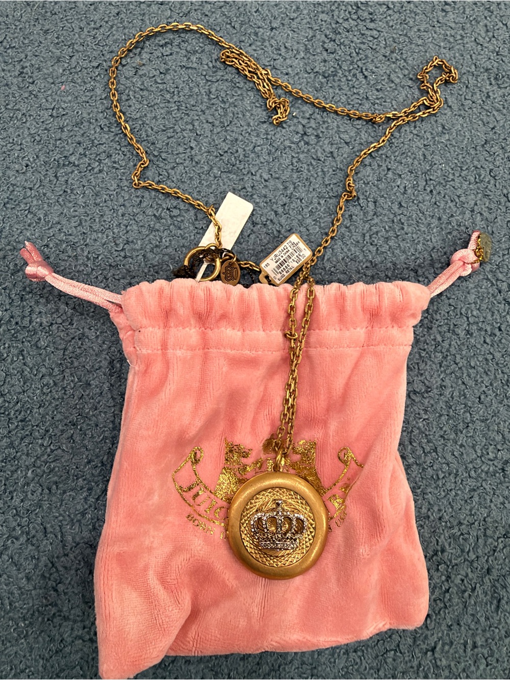 Juicy Couture Gold-Tone Crown Locket Necklace with Pink Pouch